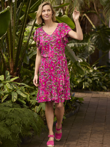 Robe à volants, manches courtes - Daxon - Imprimé framboise