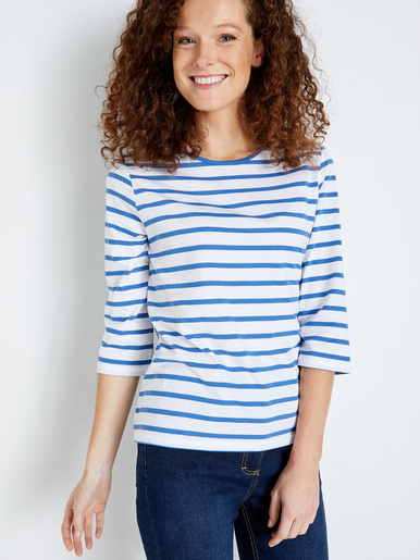 Tee-shirt marinière pur coton - Daxon - Blanc rayé bleu