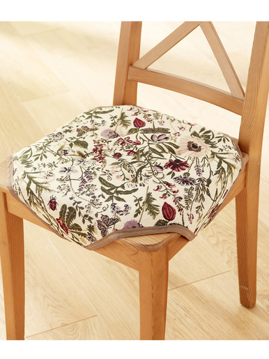Galettes de chaise fleuries, lot de 2 - Carré d'azur - Imprimé beige