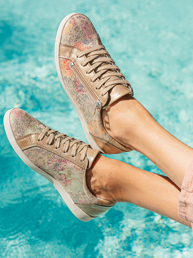 Baskets cuir à aérosemelle® - Pédiconfort - Beige imprimé