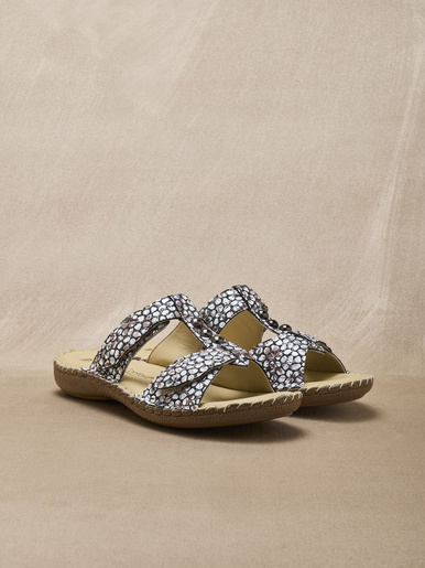 Mules cuir, ouverture totale - Pédiconfort - Noir multicolore