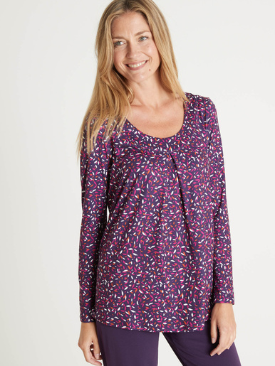 Tee-shirt tunique, manches longues - Daxon - Imprimé violet
