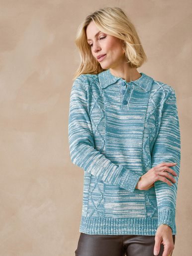 Pull col polo - Daxon - Chiné bleu