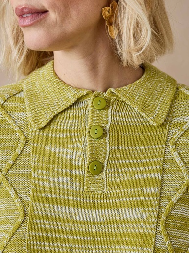 Pull col polo - Daxon - Chiné vert