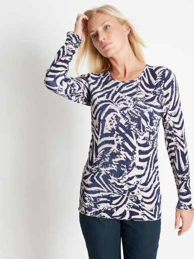 Tee-shirt plissé permanent - Charmance - Marine/ecru