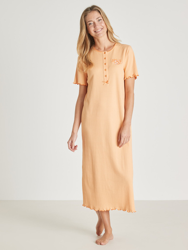 Chemise de nuit longue, interlock - Daxon - Saumon