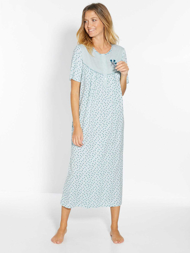 Lot 2 chemises de nuit manches courtes - Daxon - Fond bleu + fond blanc
