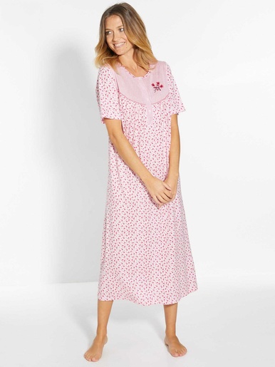 Lot 2 chemises de nuit manches courtes - Daxon - Fond rose + fond blanc