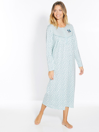 Lot 2 chemises de nuit manches longues - Daxon - Fond bleu + fond blanc