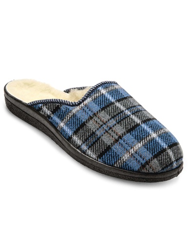 Mules mixtes fourrées laine majoritaire - Pédiconfort - Ecossais bleu