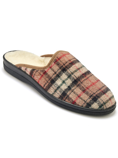 Mules mixtes fourrées laine majoritaire - Pédiconfort - Ecossais beige