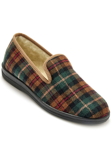 Charentaises mixtes fourrées laine - Pédiconfort - Ecossais vert