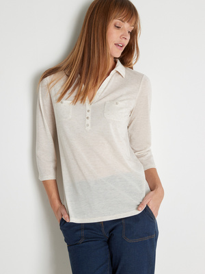 Tee-shirt col polo lin mélangé