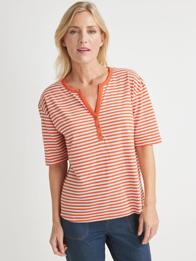 Tee-shirt marinière avec lin - Daxon - Blanc rayé tomette
