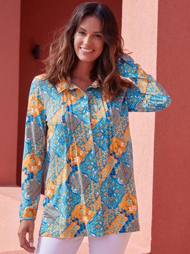 Chemisier tunique en maille fluide - Daxon - Imprimé patch multicolore