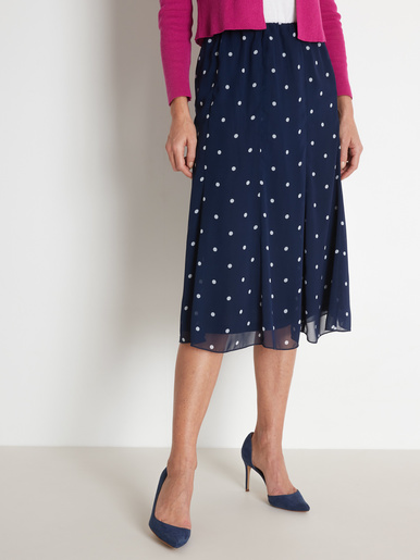 Jupe forme évasée élastiquée - Daxon - Marine/pois blanc