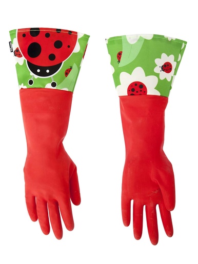 Gants vaisselle manchettes coccinelle - Astucéo - Rouge/noir/vert