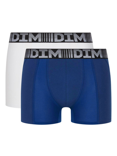Lot de 2 boxers longs coton 3D Flex Air - Dim - Bleu acier + blanc