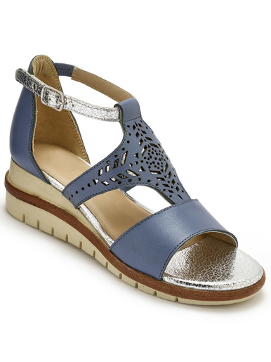 Sandales cuir motifs ajourés - Pédiconfort - Bleu