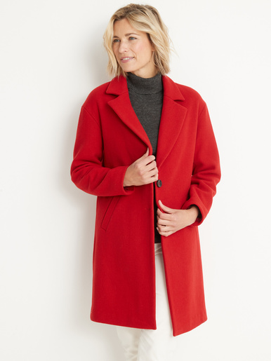 Manteau droit 34% laine longueur 3/4 - Balsamik - Rouge