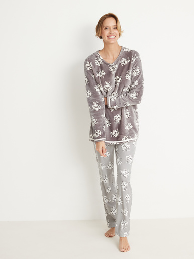 Pyjama maille peluche et côtelée - Balsamik - Imprimé gris