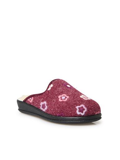 Mules entièrement fourrées laine - Pédiconfort - Bordeaux broderie fleur