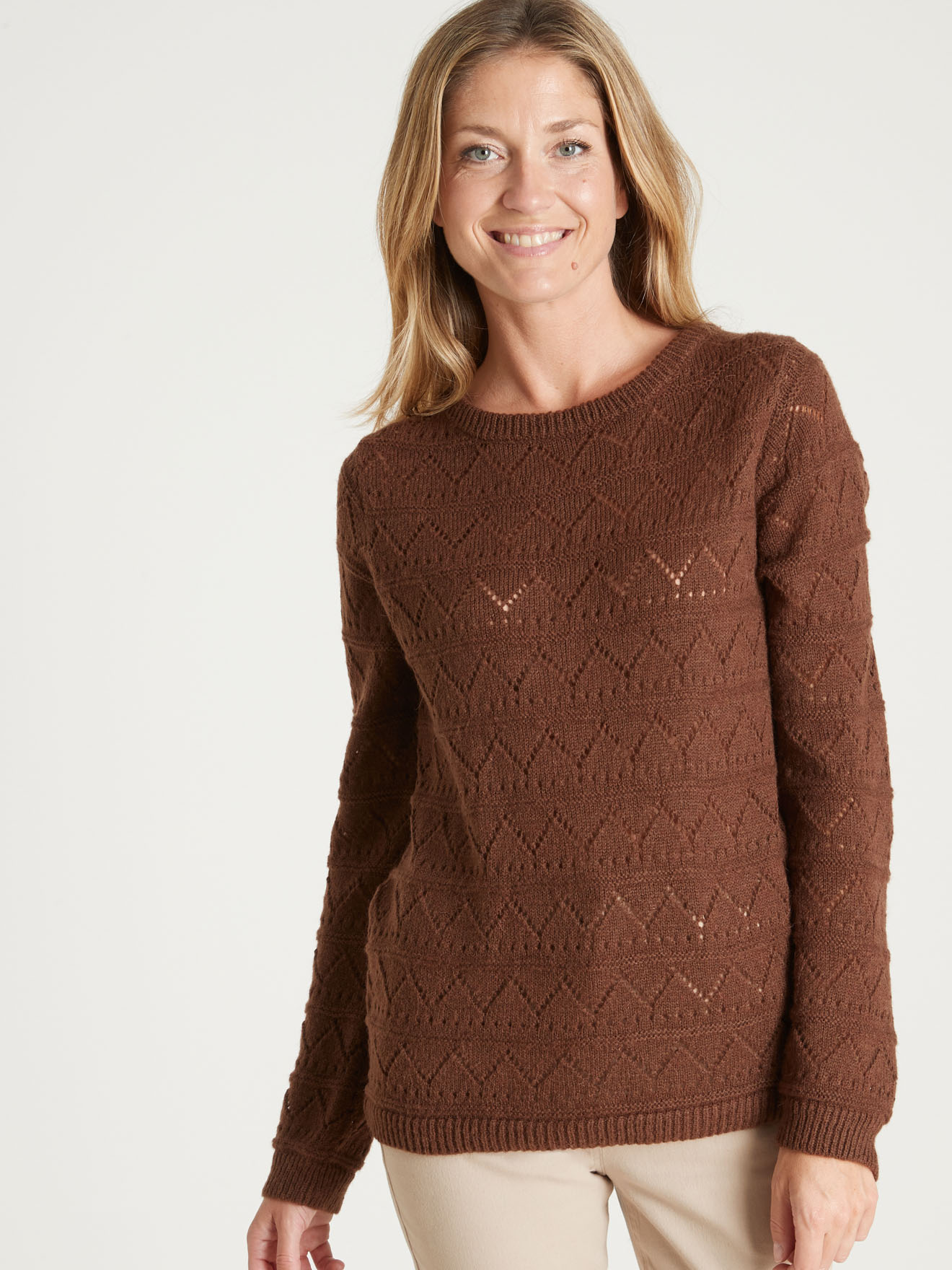 Pull fantaisie avec laine et alpaga - Daxon - Marron