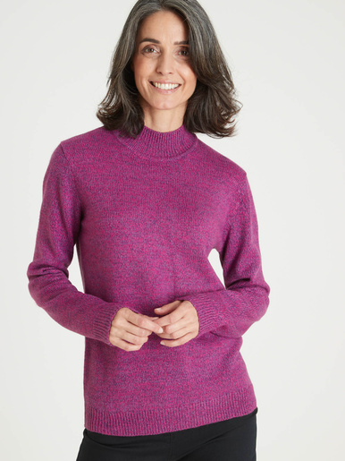 Pull col montant manches longues - Daxon - Chiné violine