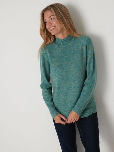 Pull col montant manches longues - Daxon - Chiné vert