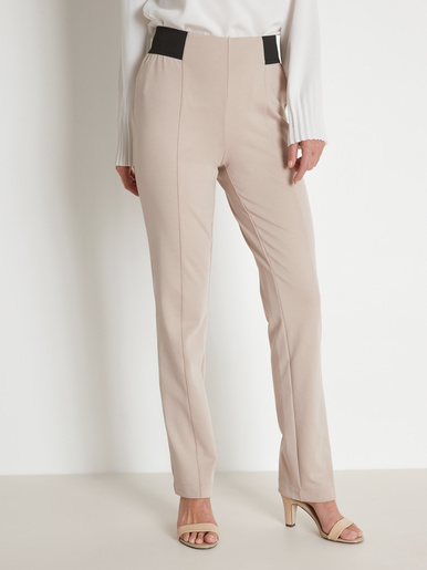 Pantalon élastiqué en maille milano - Daxon - Beige ceinture noire