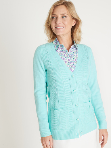 Gilet manches longues point ajouré - Daxon - Vert