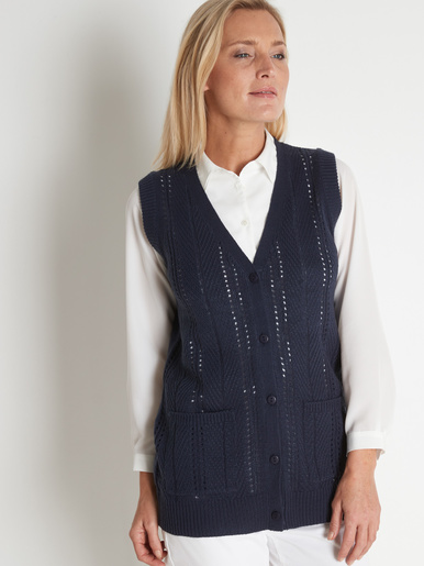 Gilet sans manches point ajouré - Daxon - Marine