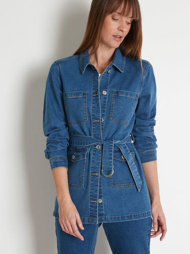 Veste saharienne en denim - Daxon - Denim bleu