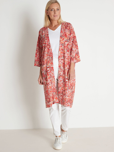 Veste longue forme kimono - Daxon - Imprimé rouge