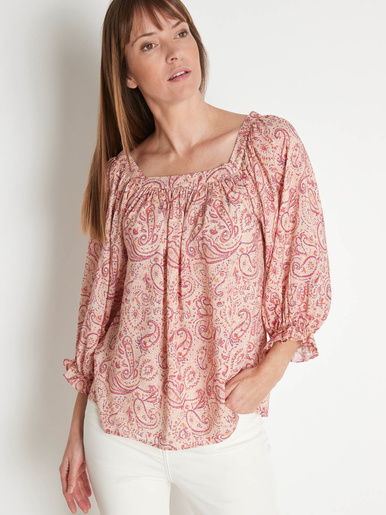 Blouse encolure carrée - Daxon - Imprimé multicolore