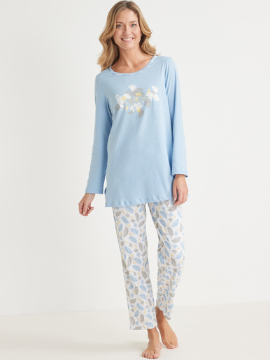 Lot pyjama + pyjacourt maille coton - Balsamik - Bleu + imprimé