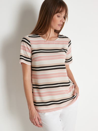 Blouse en crêpe encolure ronde - Daxon - Rayé rose
