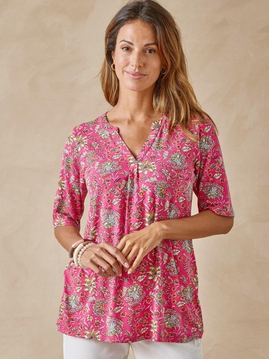 Tunique maille fluide coupe confort - Daxon - Imprimé rose