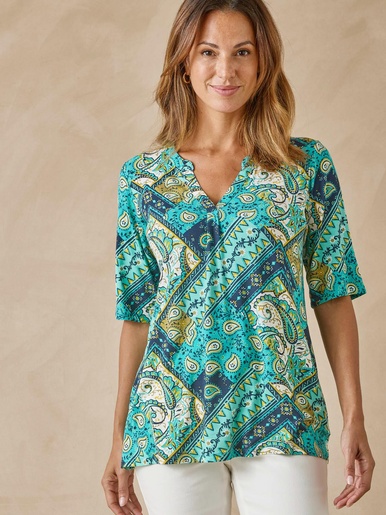 Tunique maille fluide coupe confort - Daxon - Patchwork emeraude