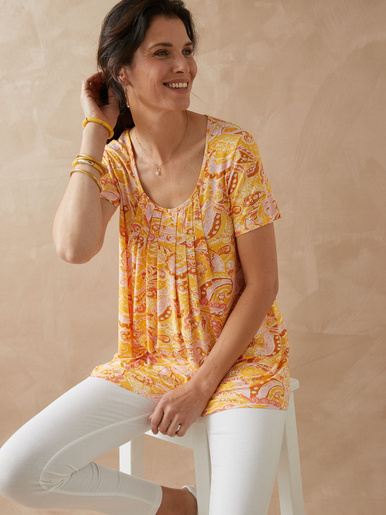 Tunique en maille avec plis d'aisance - Daxon - Imprimé cachemire orange