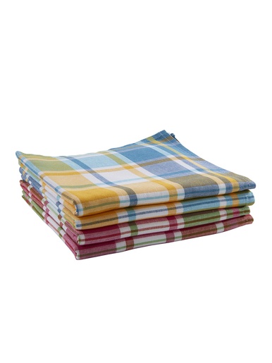 Lot de 4 serviettes de table à carreaux - Carré d'azur - 2 bleu + 2 rose