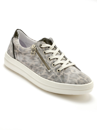Baskets cuir avec zip et lacets - Pédiconfort - Gris imprimé