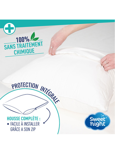 Housse d'oreiller anti-punaises de lit - Carré d'azur - Blanc
