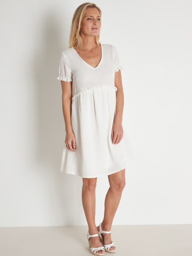 Robe en tissu effet gaufré pur coton - Daxon - Ecru