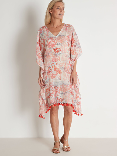 Tunique ample en voile à pompons - Daxon - Corail