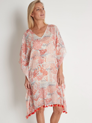 Tunique ample en voile à pompons - Daxon - Corail