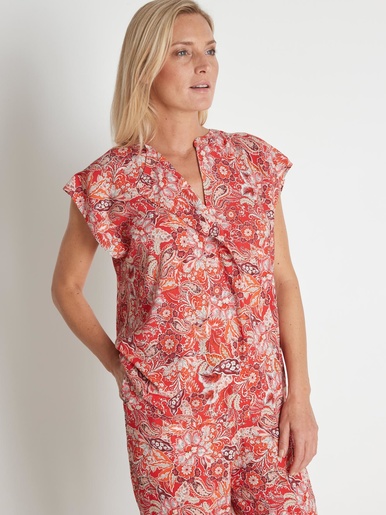 Blouse manches T - Daxon - Imprimé rouge