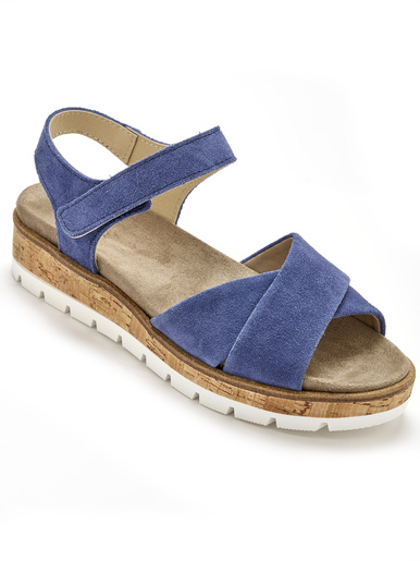 Sandales cuir et textile à scratch - Pédiconfort - Bleu