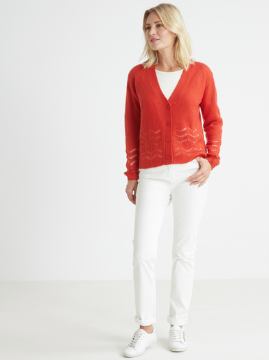 Gilet long encolure V - Daxon - Rouge