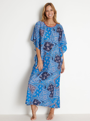 Robe d'hôtesse maille satinée - Lingerelle - Imprimé bleu